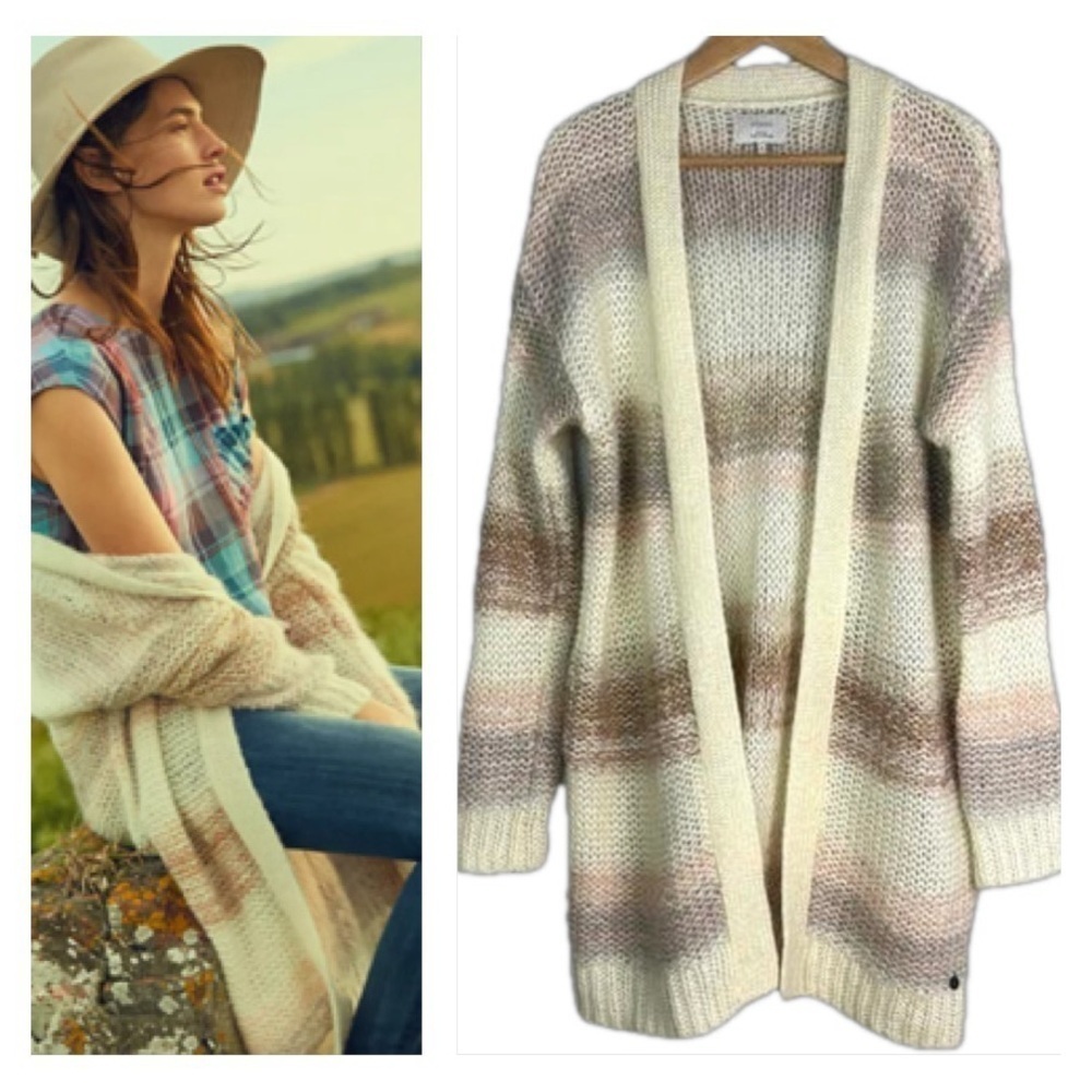 Anthropologie Numph Loraina Metallic Striped Cardigan Long Sweater SM Wool Blend